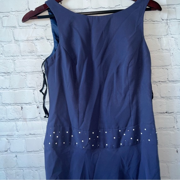 Bari Jay dark blue bedazzled sleeveless long polyester formal dress size 3/4 - Picture 5 of 12
